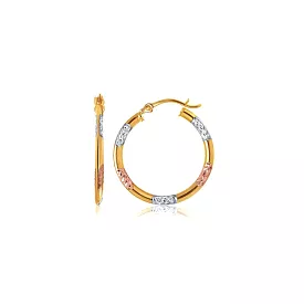 10k Tri-Color Gold Classic Hoop Earrings with Diamond Cut Details