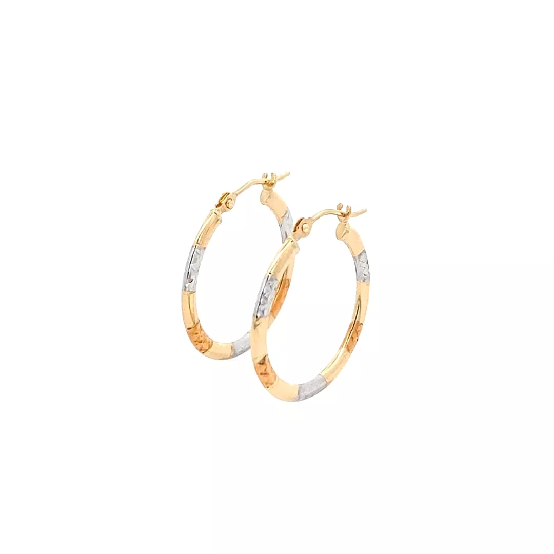 10k Tri-Color Gold Classic Hoop Earrings with Diamond Cut Details