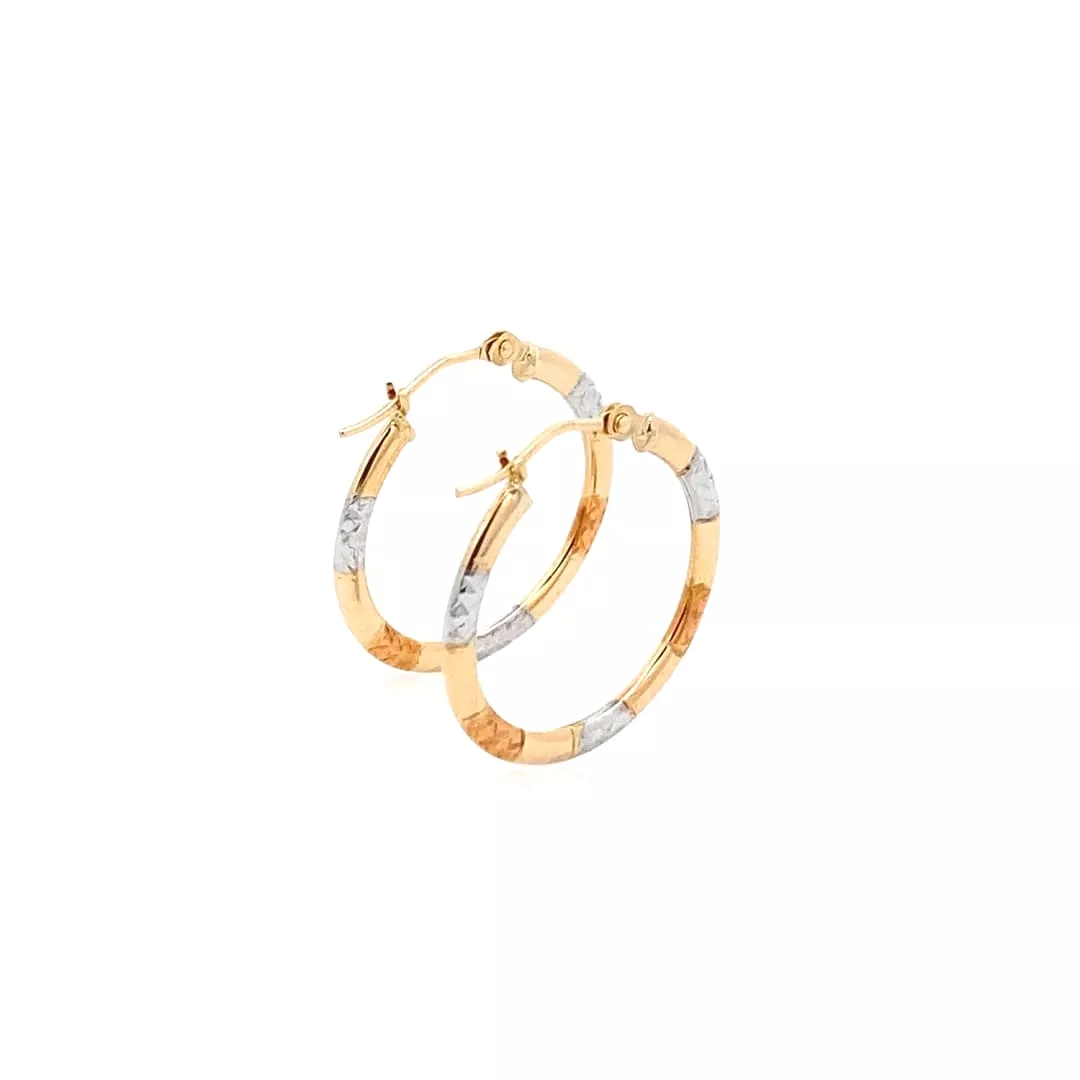 10k Tri-Color Gold Classic Hoop Earrings with Diamond Cut Details