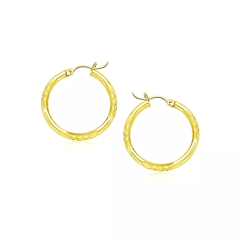 10k Yellow Gold Diamond Cut Hoop Earrings (15mm)