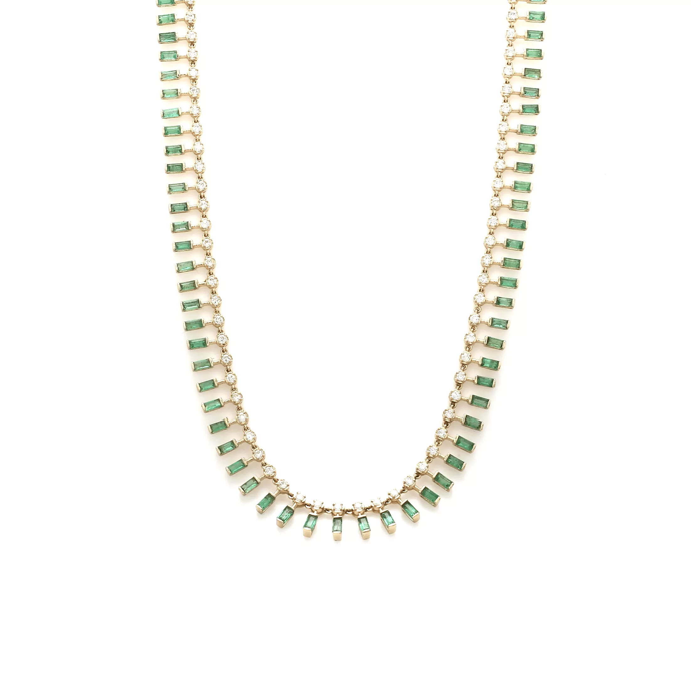 14 & 18K Diamond & Emerald Baguette Dot-Dash Necklace, Medium