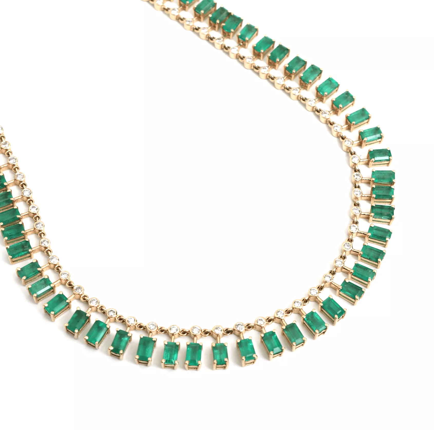 14 & 18K Diamond & Emerald Baguette Necklace, Large