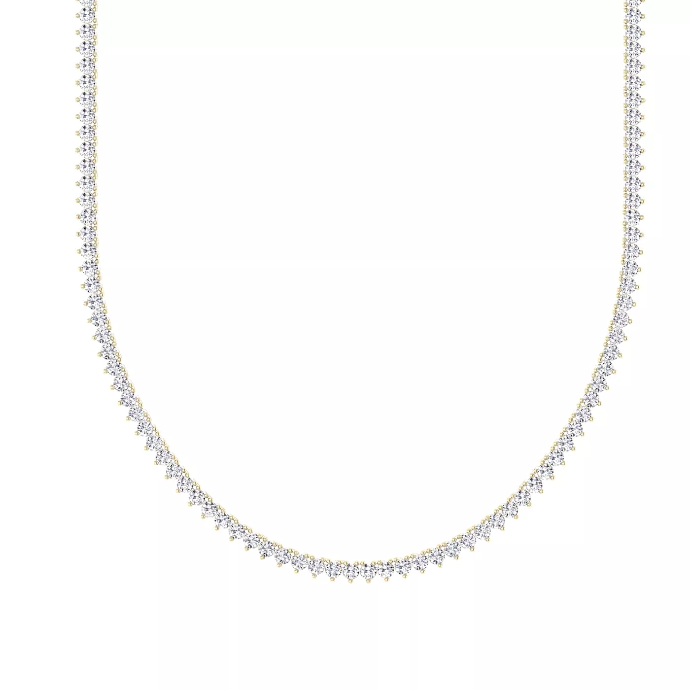 14K & 18K Gold and Diamond Tennis Necklace 3-Prong Setting, Straight, Lab Grown 7.5ct