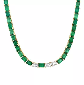 14K & 18K Gold East West Emerald & Diamond Necklace, Large