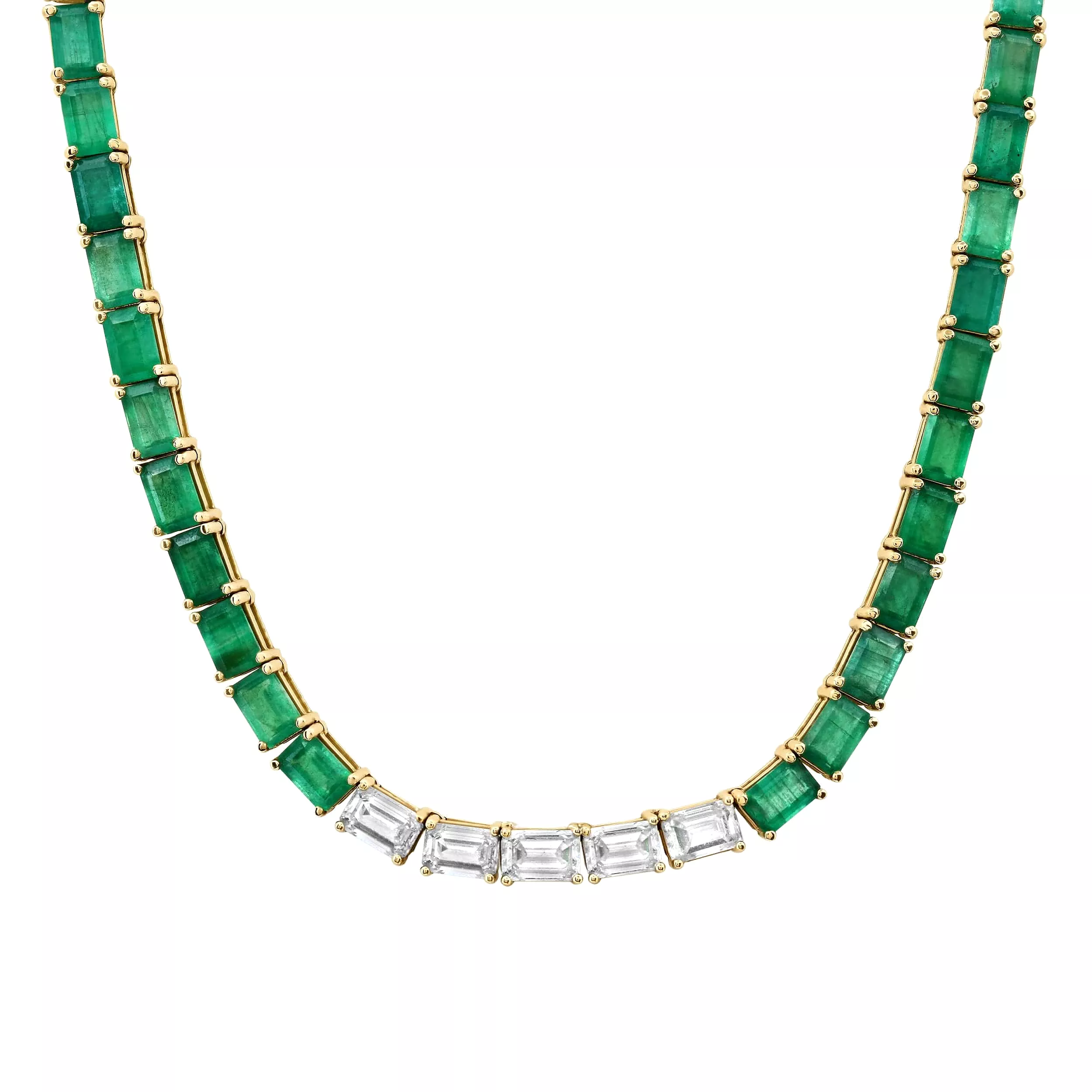 14K & 18K Gold East West Emerald & Diamond Necklace, Large