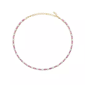 14K & 18K Gold East West Oval Alternating Pink Sapphire & Diamond Necklace