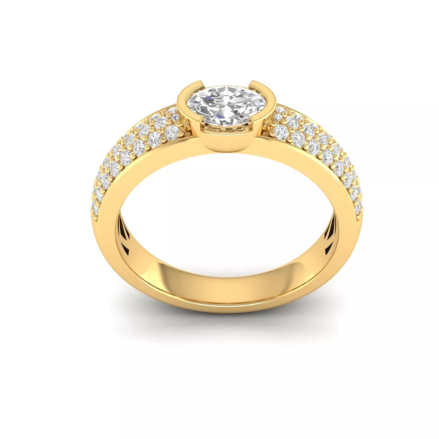 14K & 18K Gold East West Oval Diamond with Micro-Pave Diamond Ring, Lab Grown