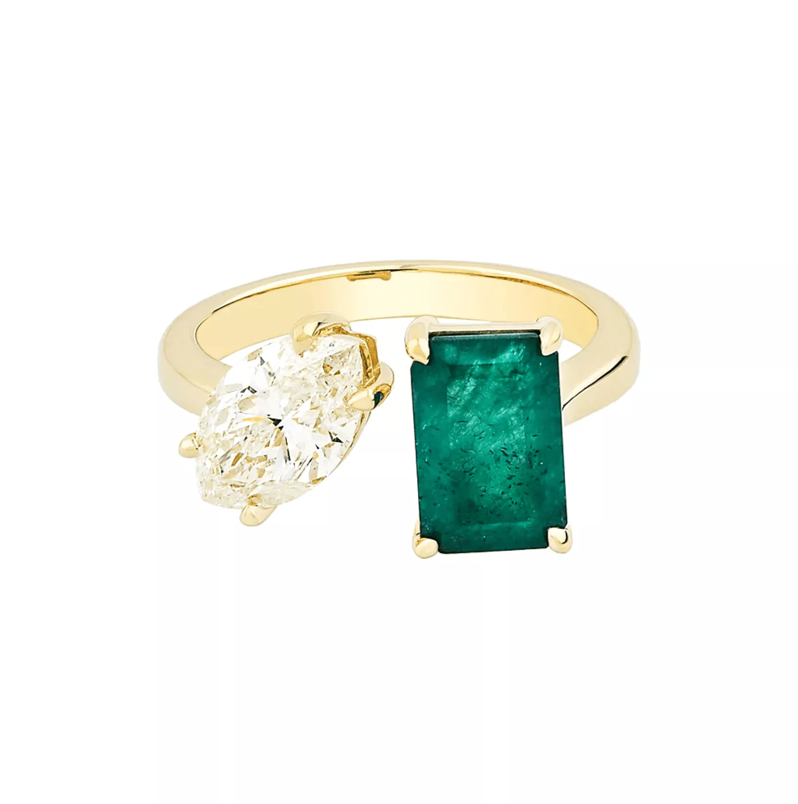 14K & 18K Gold Emerald and Marquise Cut Diamond Ring, Lab Grown Diamond