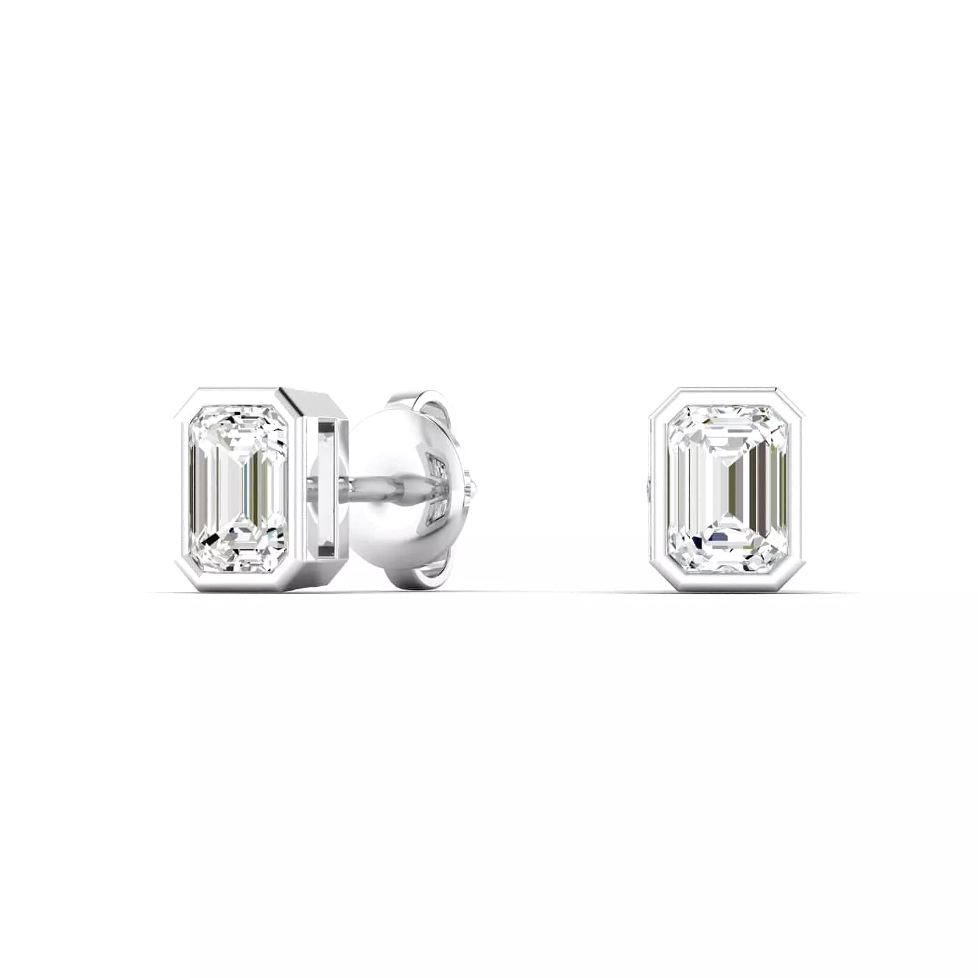 14K & 18K Gold Emerald Cut Bezel Set Diamond Stud Earrings