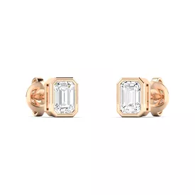 14K & 18K Gold Emerald Cut Bezel Set Diamond Stud Earrings