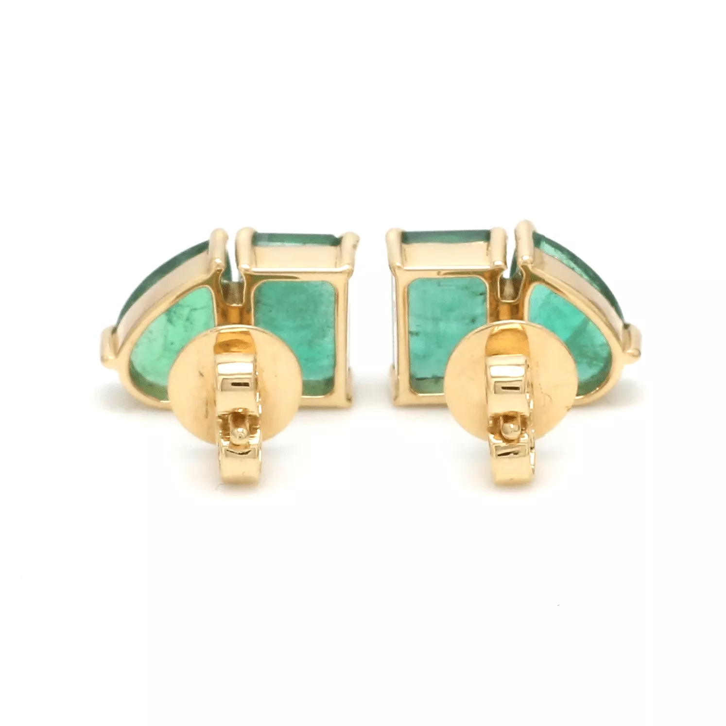 14K & 18K Gold Emerald, Emerald & Pear Shape Double Stone Stud Earrings