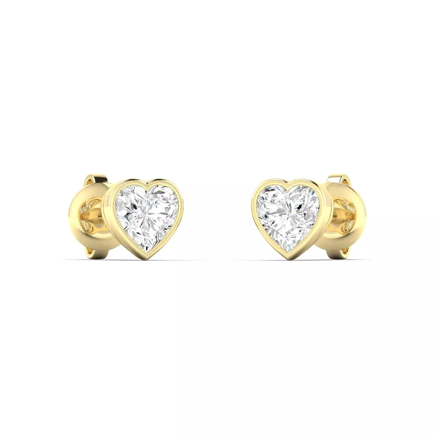 14K & 18K Gold Heart Bezel Set Diamond Stud Earrings