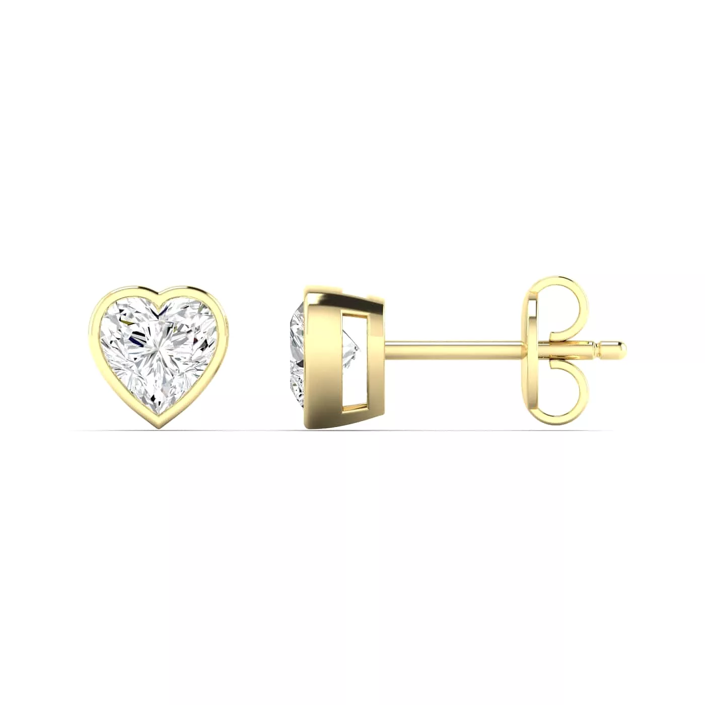 14K & 18K Gold Heart Bezel Set Diamond Stud Earrings