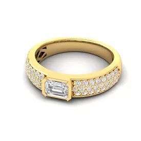 14K & 18K Gold Horizontal Emerald Cut Diamond with Micro-Pave Diamond Ring, Lab Grown