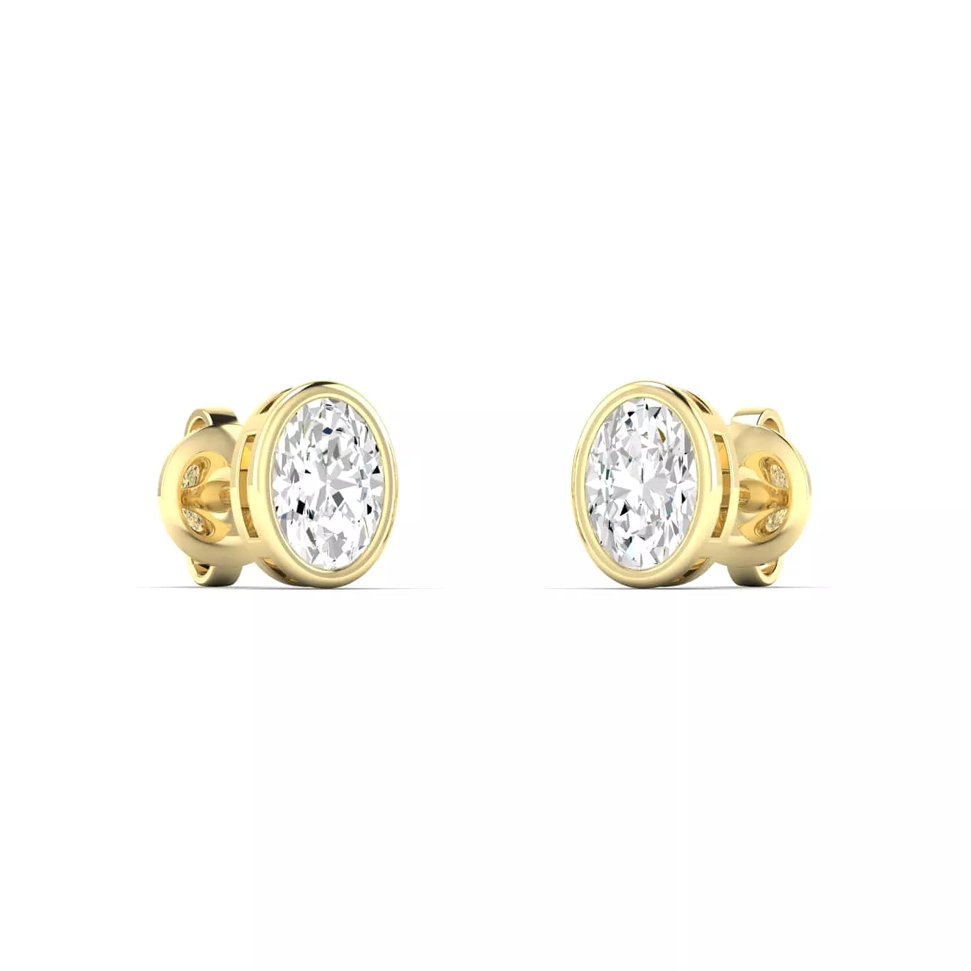 14K & 18K Gold Oval Bezel Set Diamond Stud Earrings