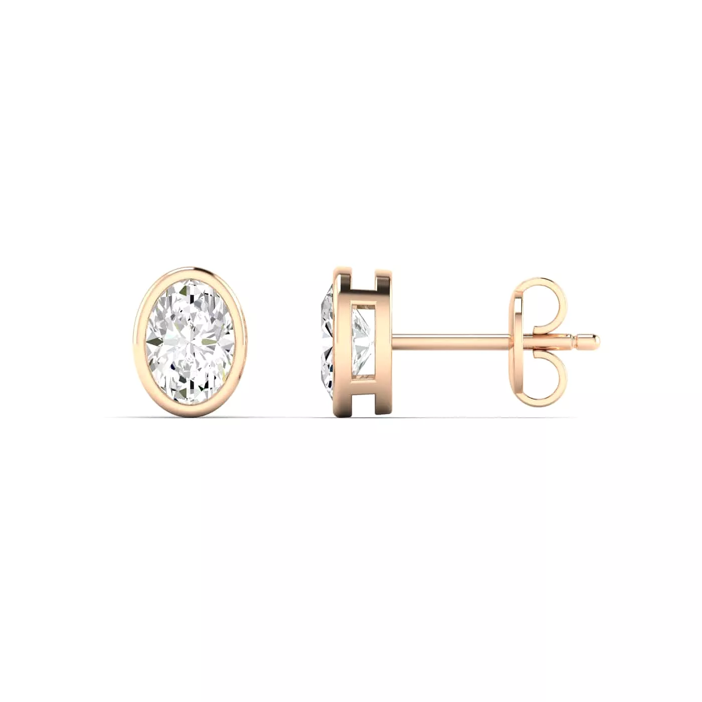 14K & 18K Gold Oval Bezel Set Diamond Stud Earrings