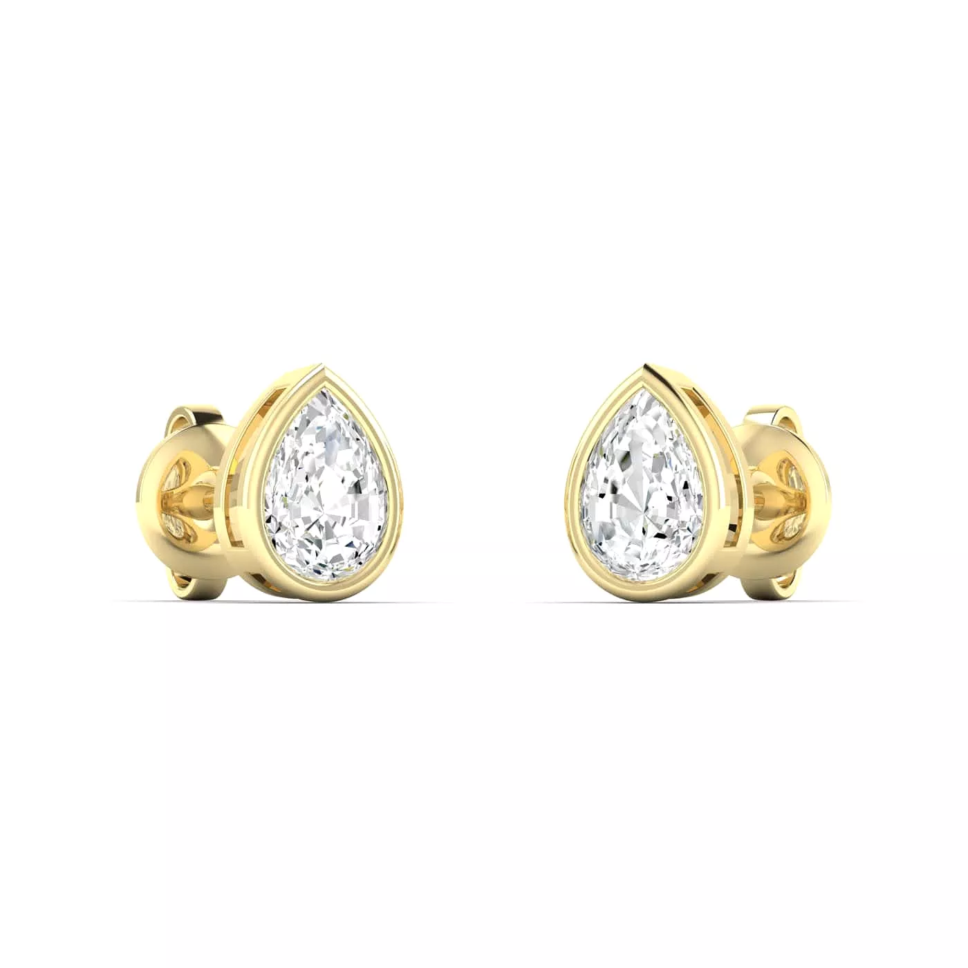 14K & 18K Gold Pear Bezel Set Diamond Stud Earrings, Lab Grown