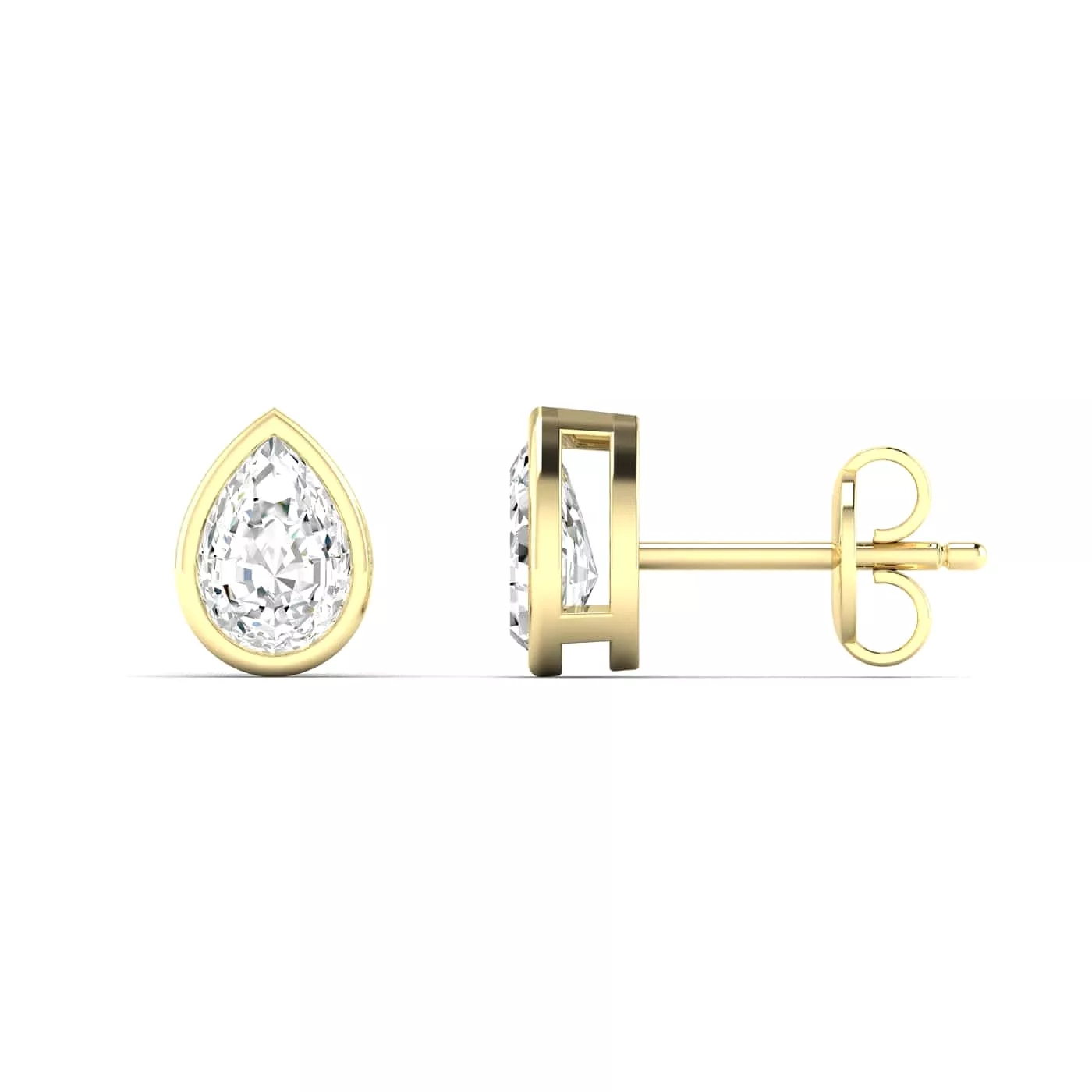 14K & 18K Gold Pear Bezel Set Diamond Stud Earrings, Lab Grown