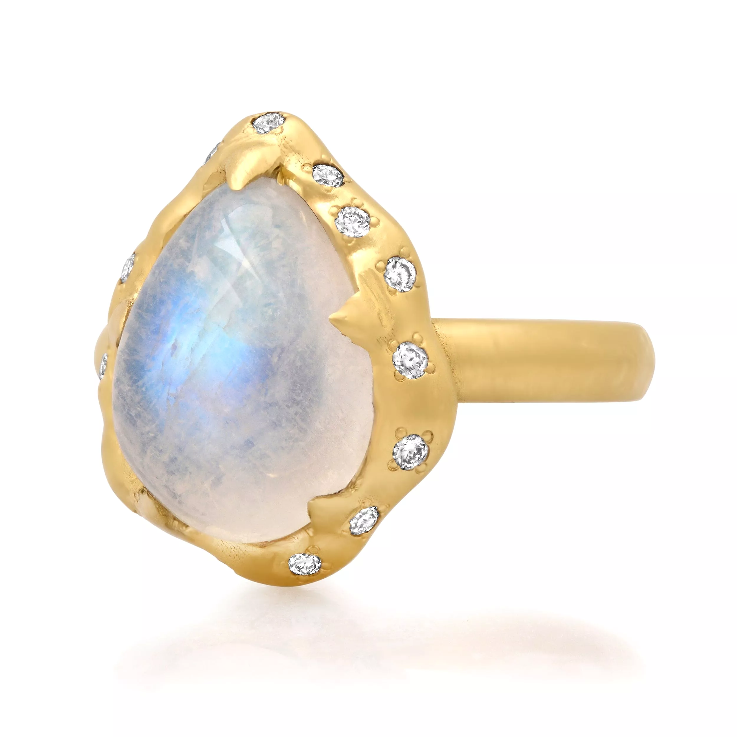 14K & 18K Pear Moonstone and Diamond Ring