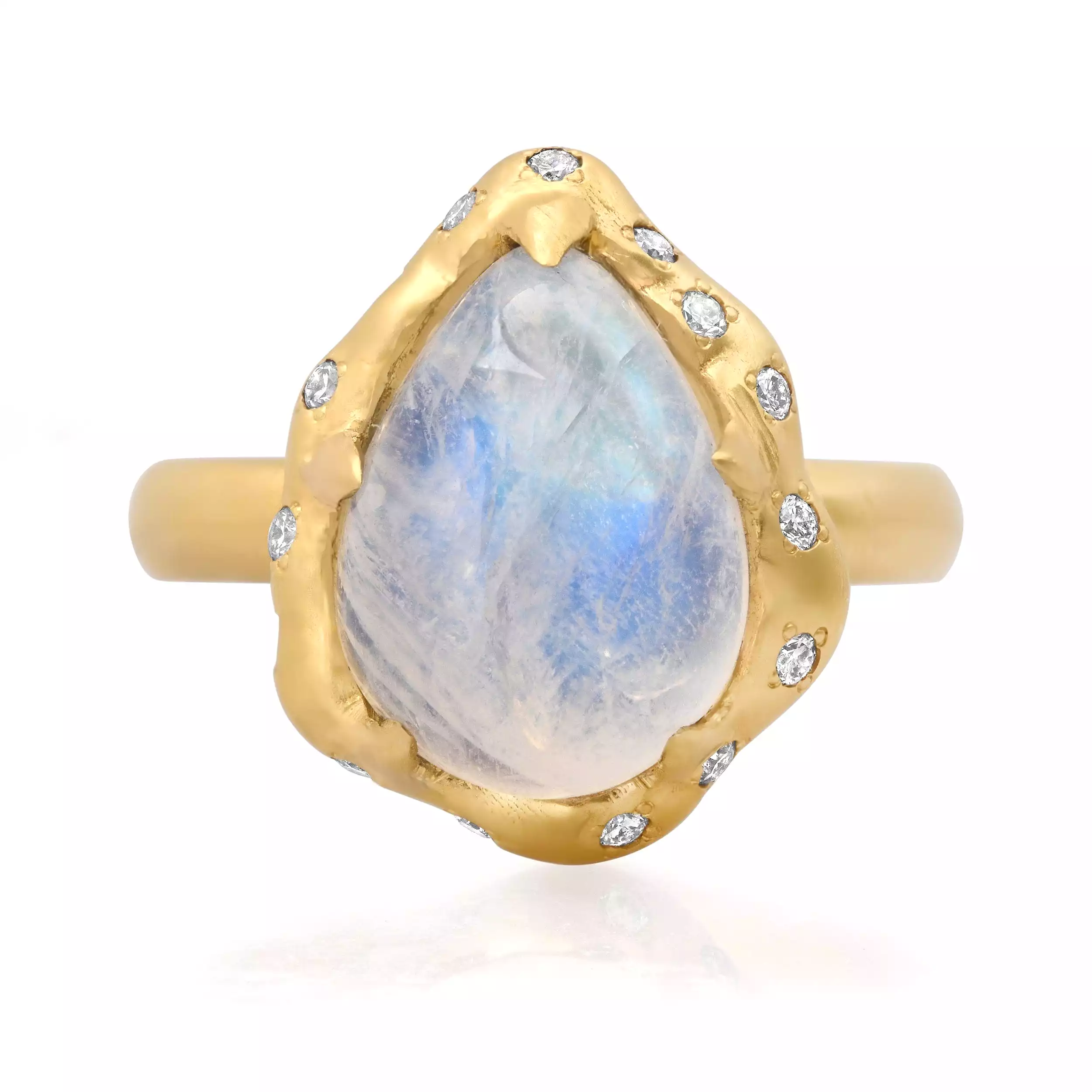 14K & 18K Pear Moonstone and Diamond Ring