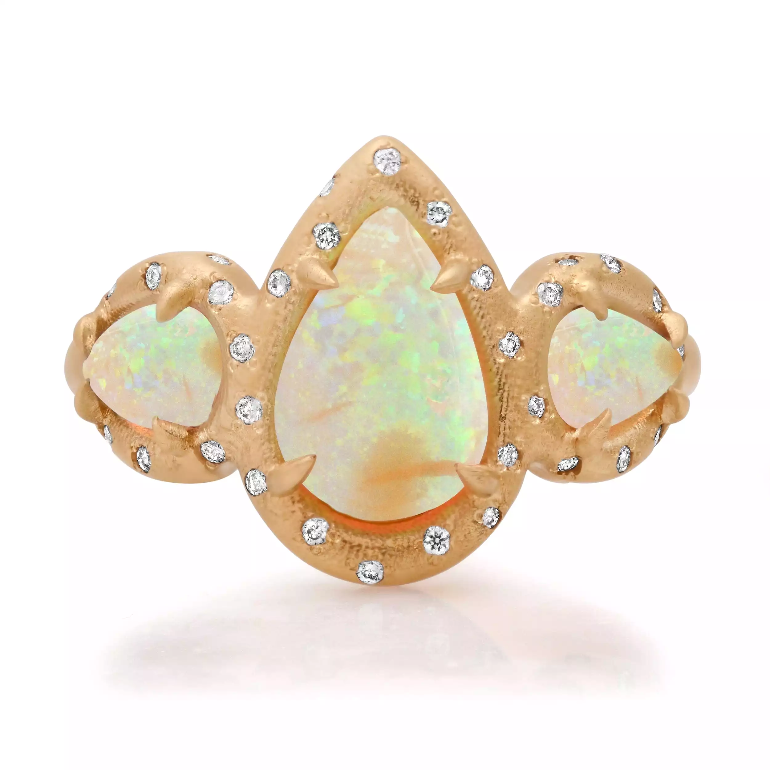 14K & 18K Three Opal and Diamond Ring