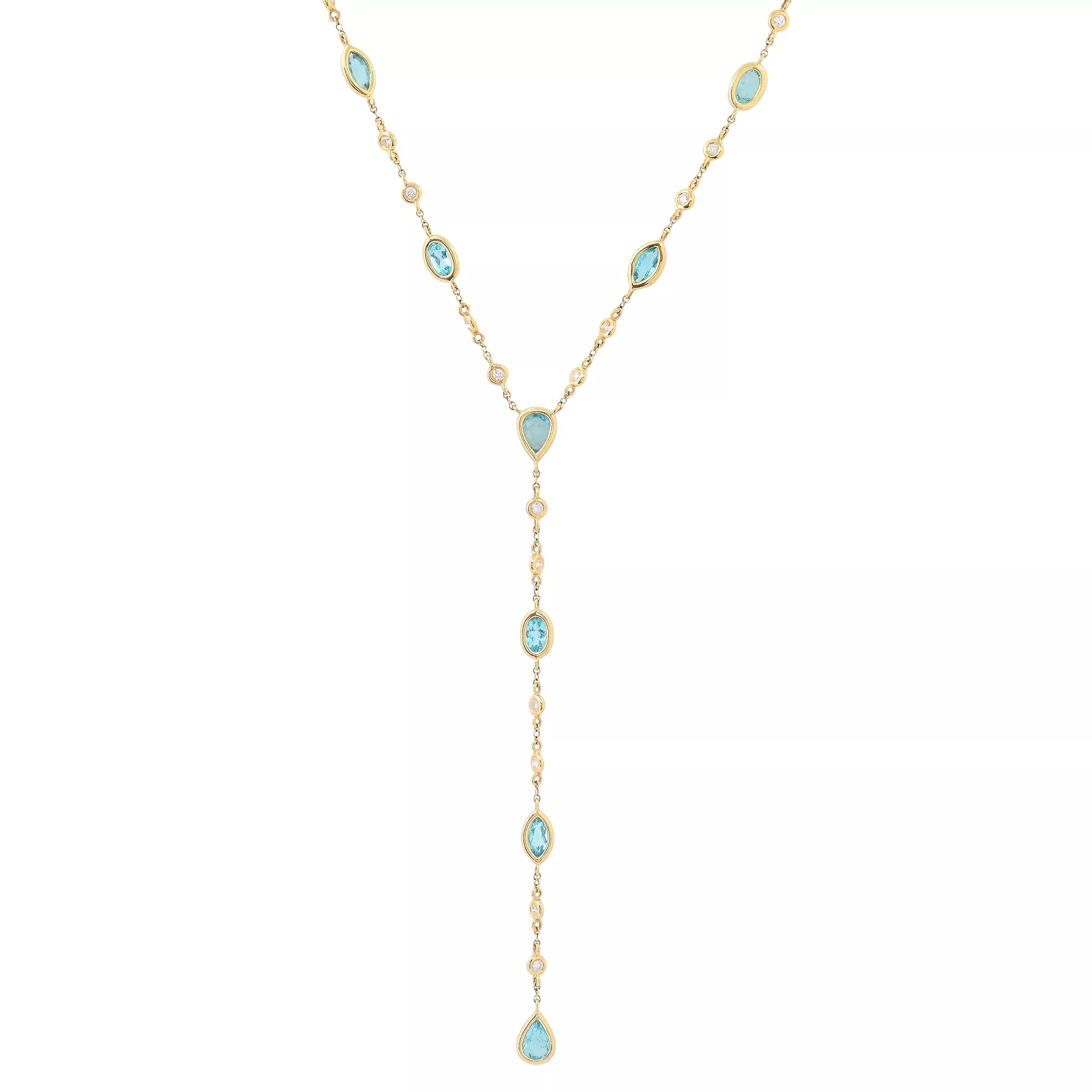 14K Gold Blue Topaz & Diamond Y Necklace