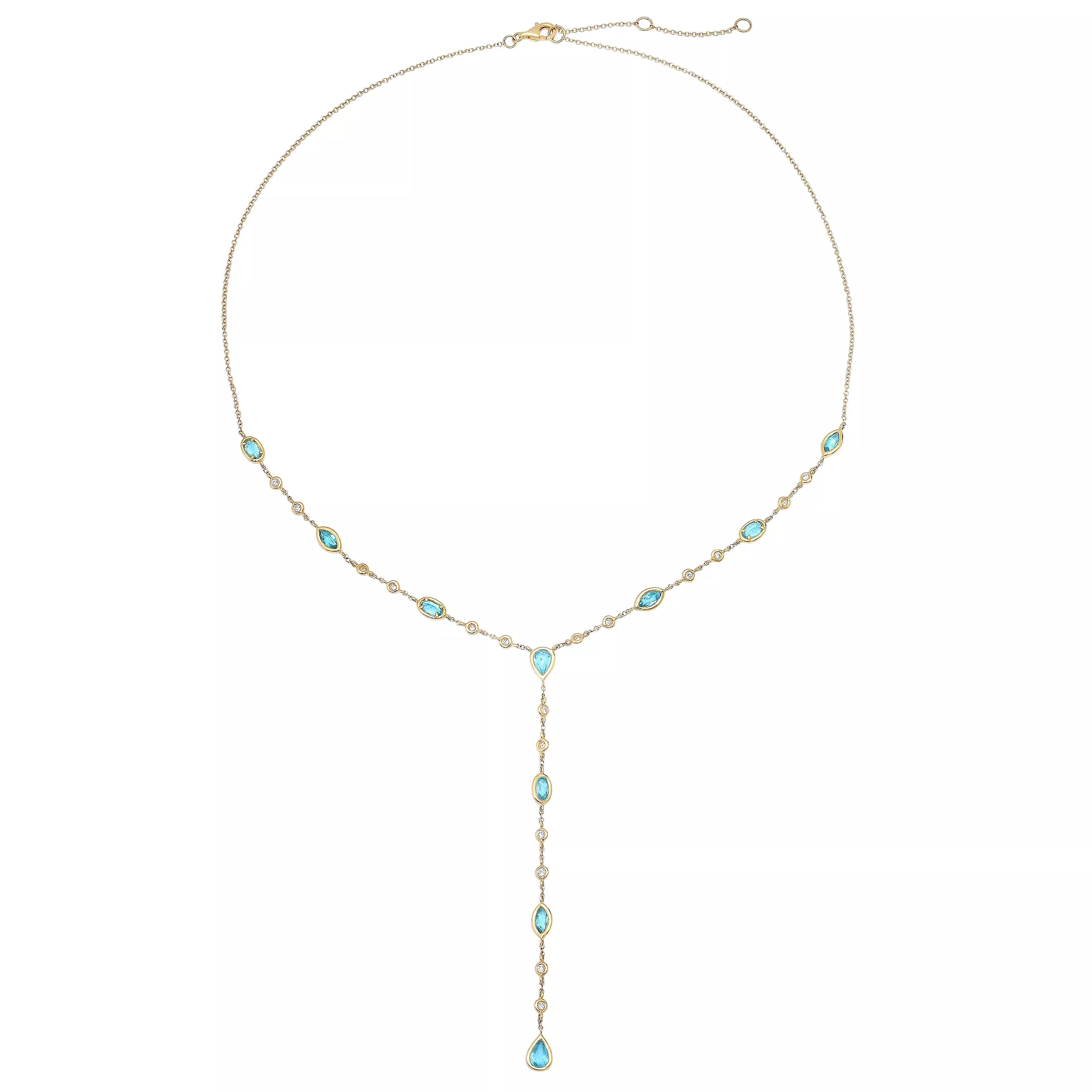 14K Gold Blue Topaz & Diamond Y Necklace