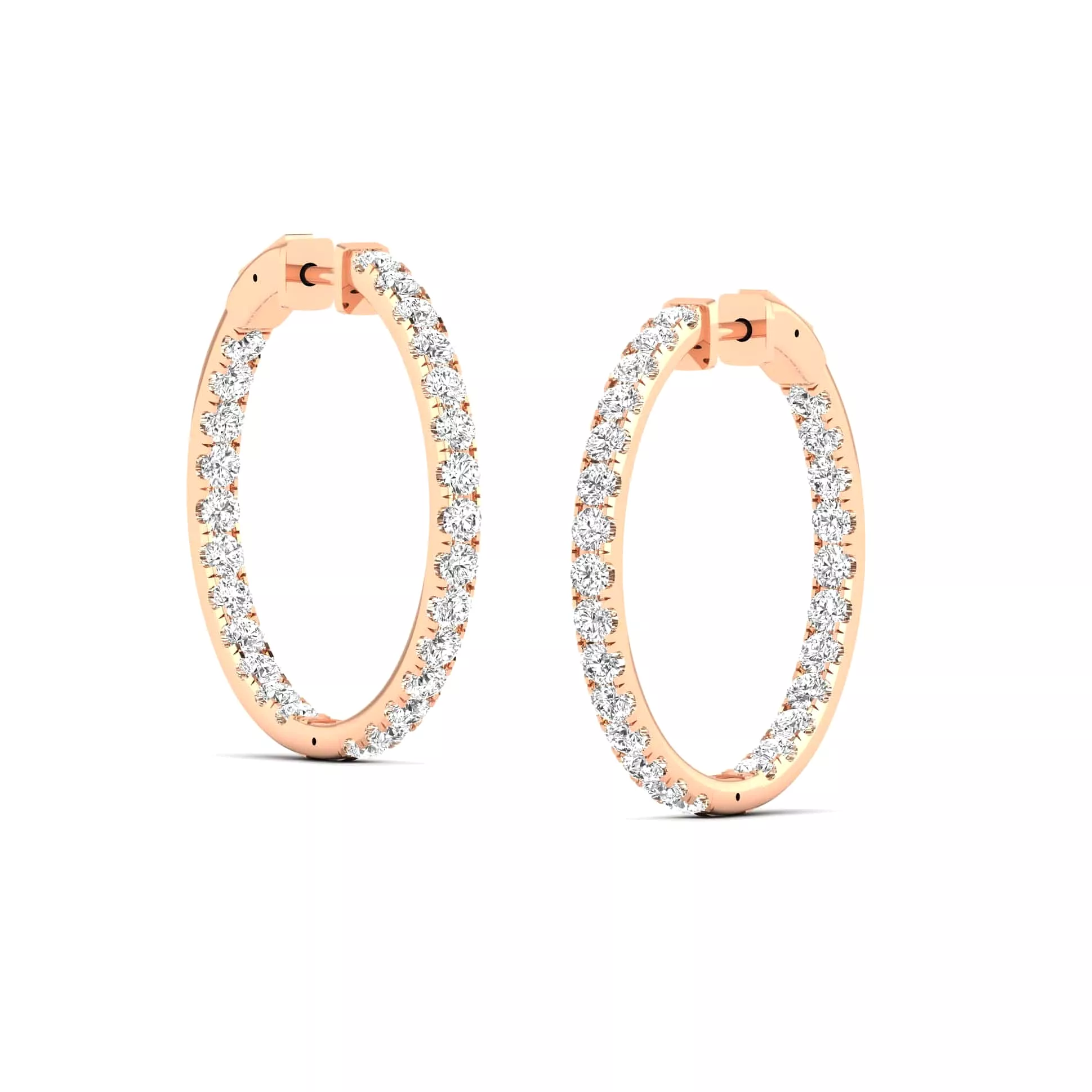 14K Gold Diamond Inside-Outside Hoop Earrings in three sizes, Lab Grown