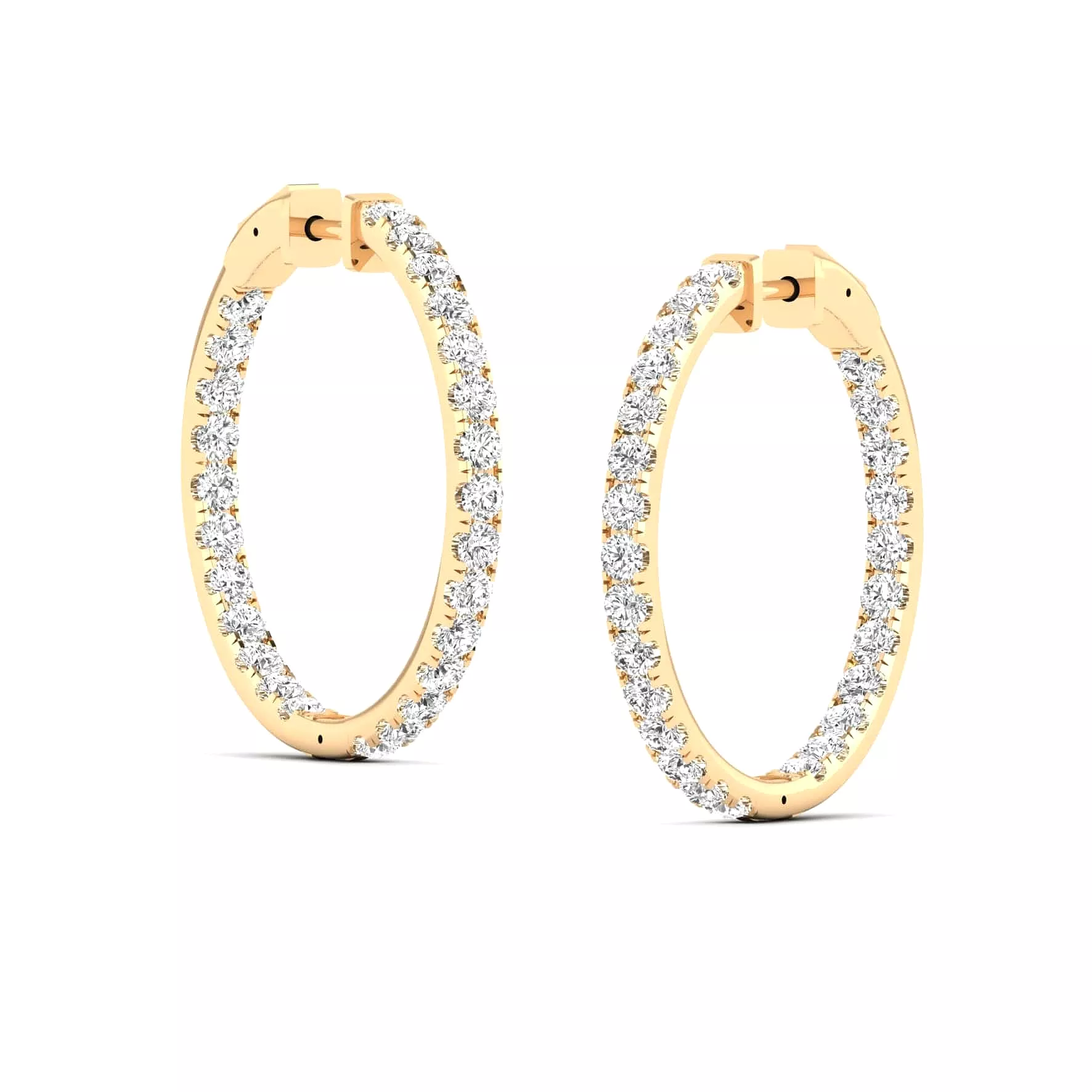 14K Gold Diamond Inside-Outside Hoop Earrings in three sizes, Lab Grown