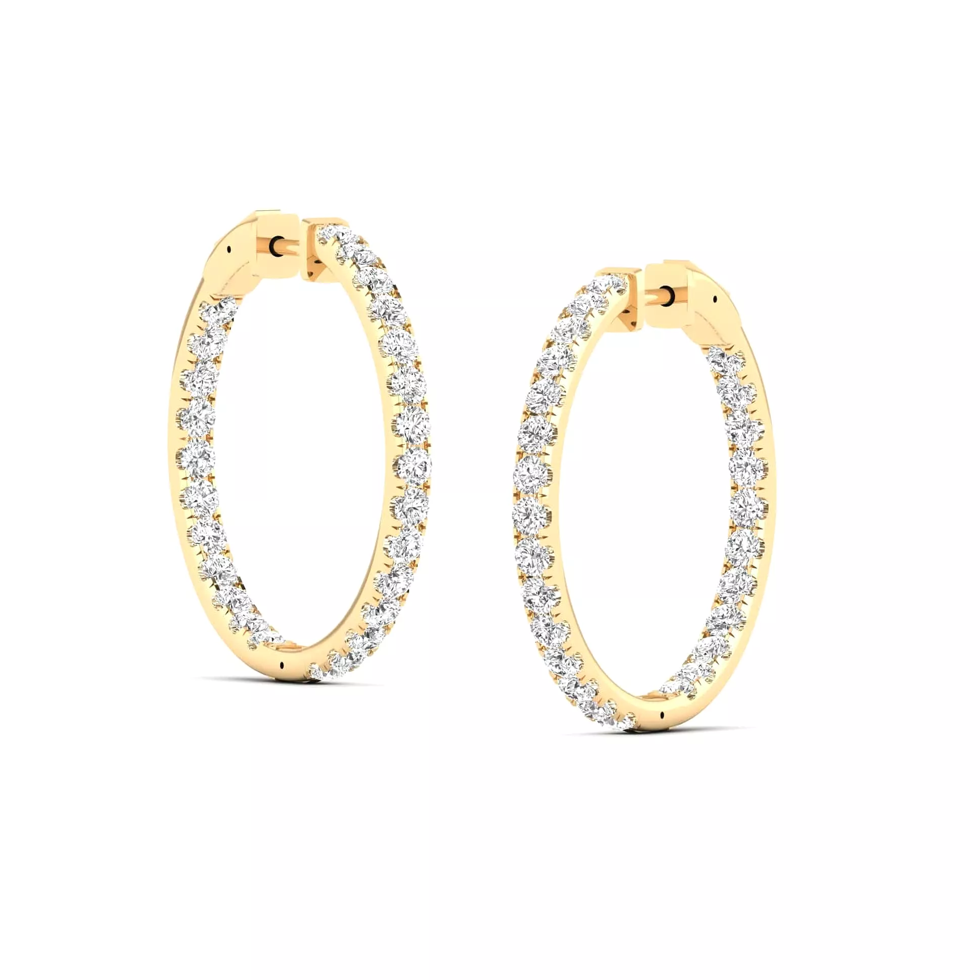 14K Gold Diamond Inside-Outside Hoop Earrings in three sizes, Lab Grown