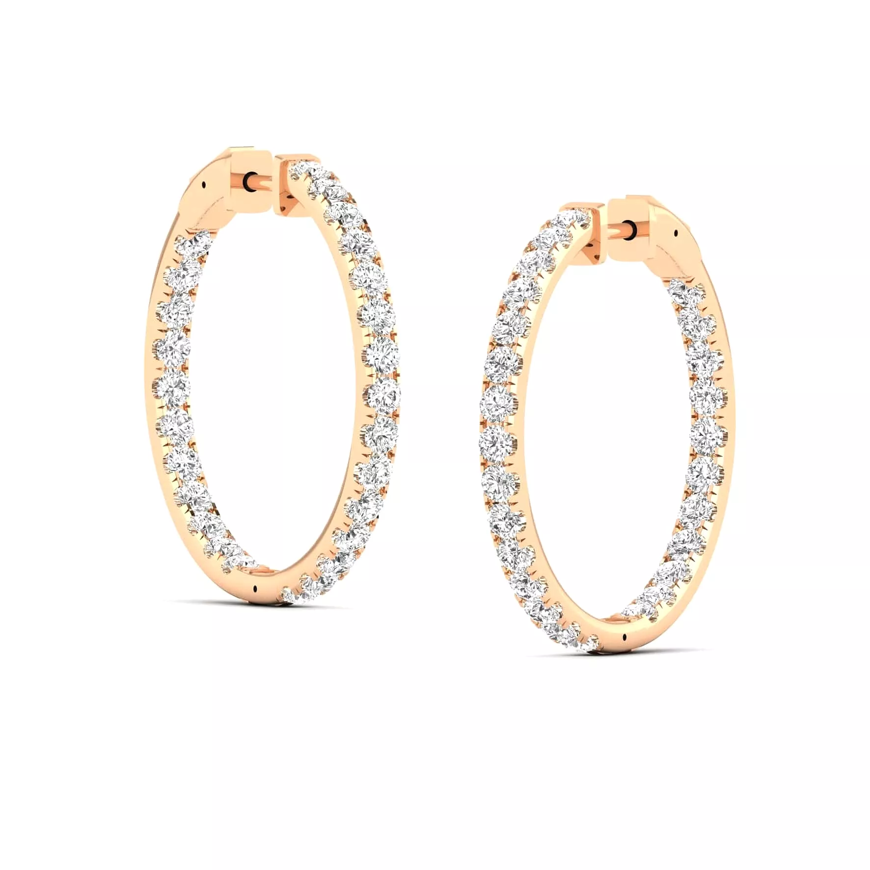 14K Gold Diamond Inside-Outside Hoop Earrings in three sizes, Lab Grown