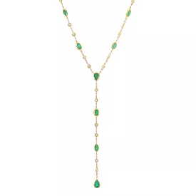 14K Gold Emerald & Diamond Y Necklace