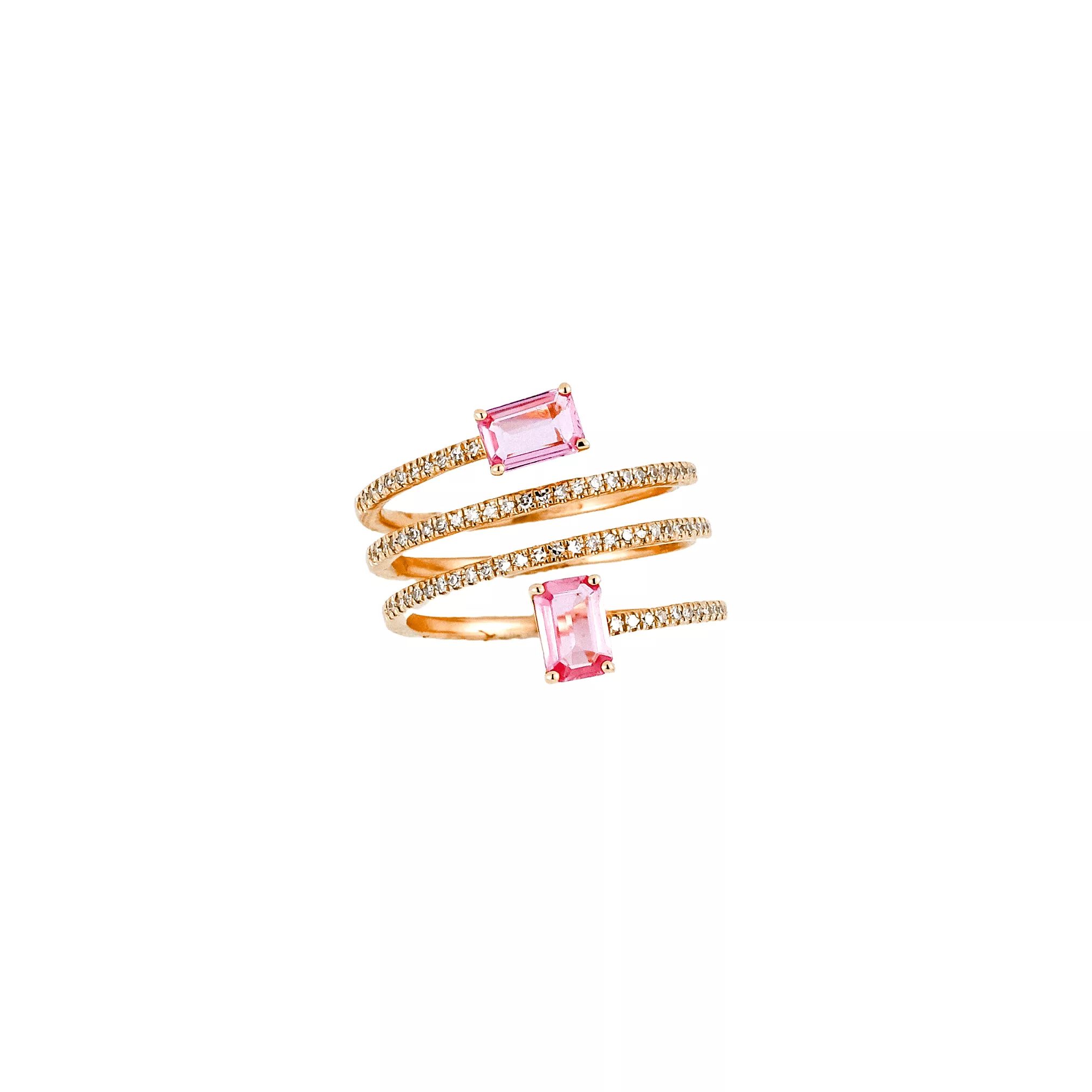 14K Gold Pink Sapphire and Diamond Wrap Around Ring