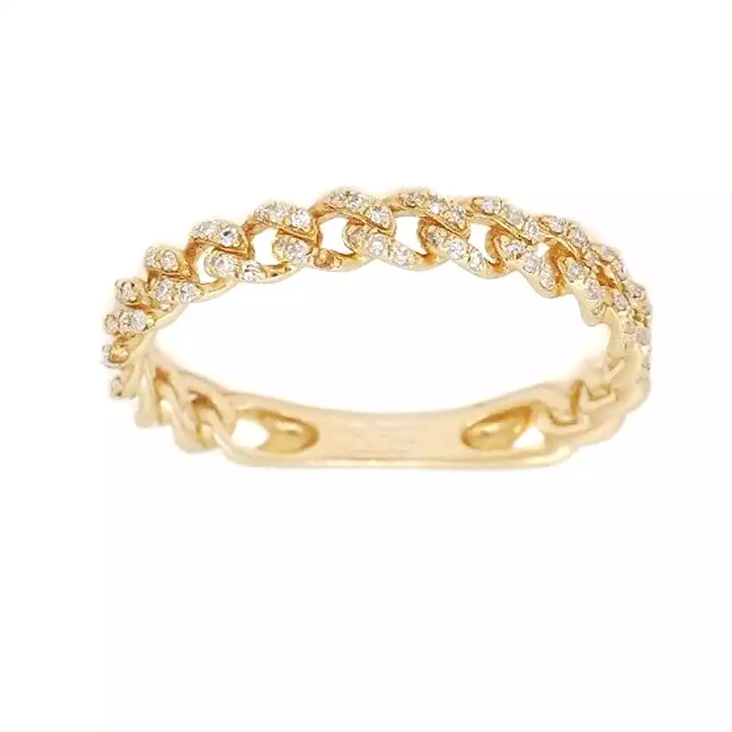 14K Gold Small Cuban Chain Micro-Pave Diamond Ring