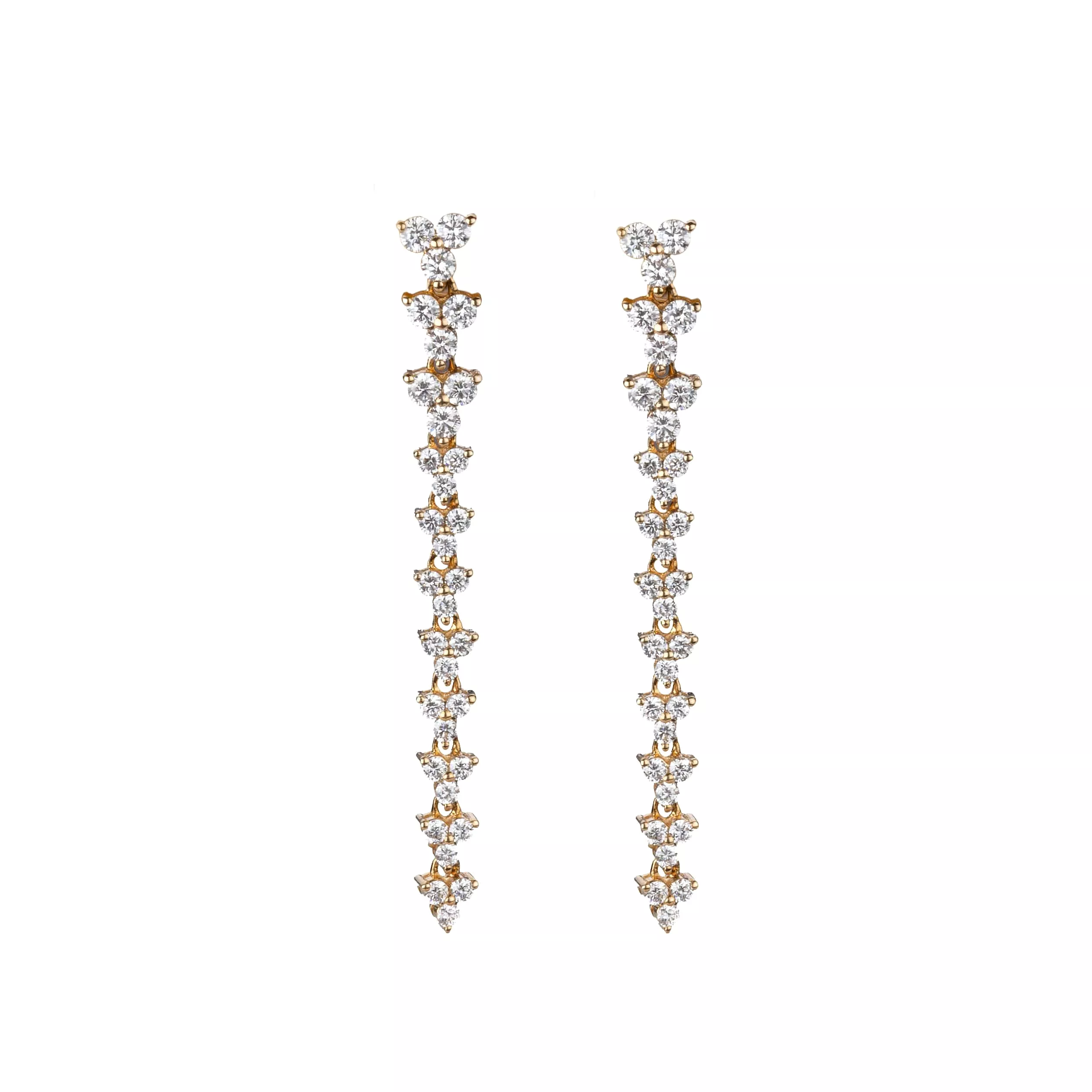 14K Gold Trio of Round Diamonds Drop Earrings