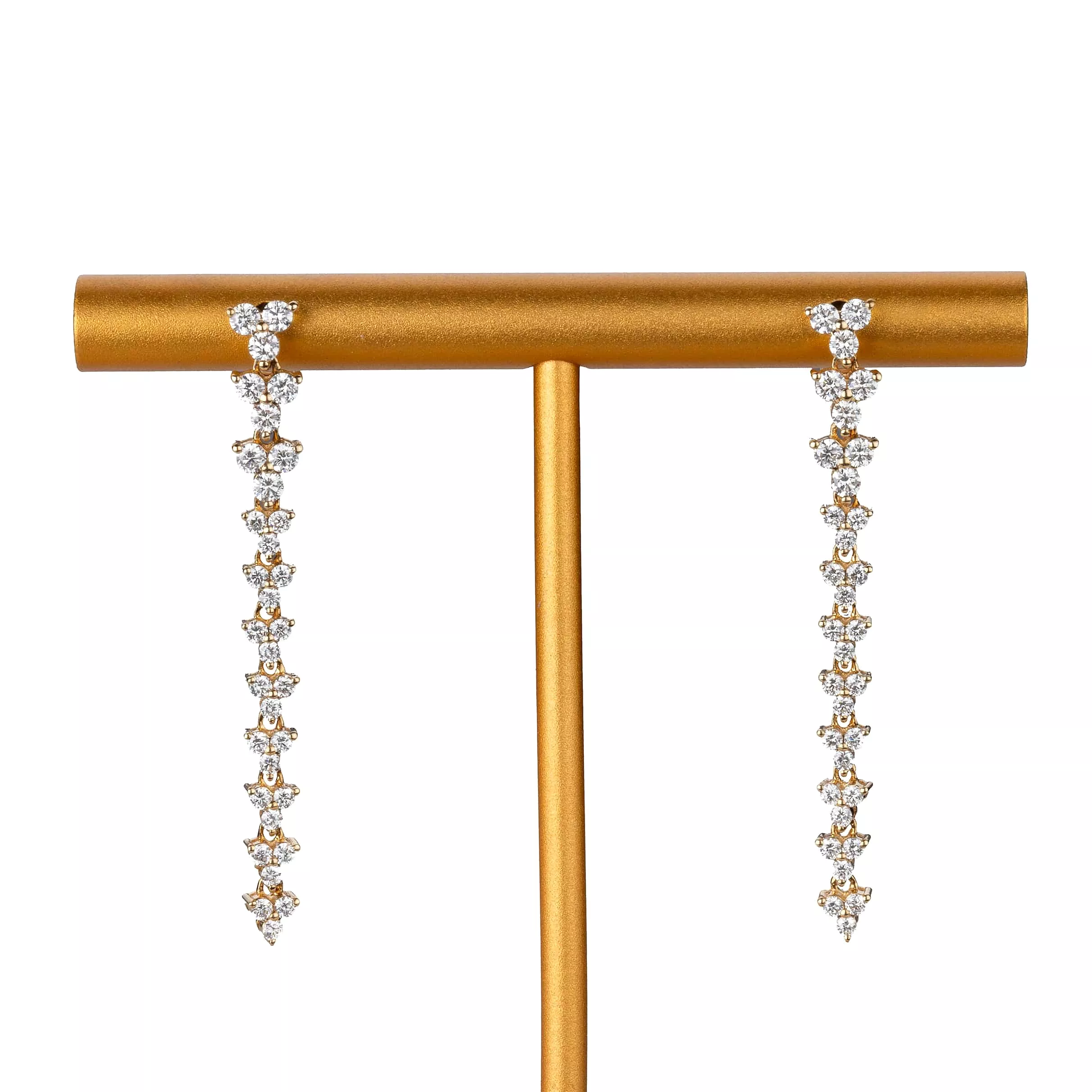 14K Gold Trio of Round Diamonds Drop Earrings