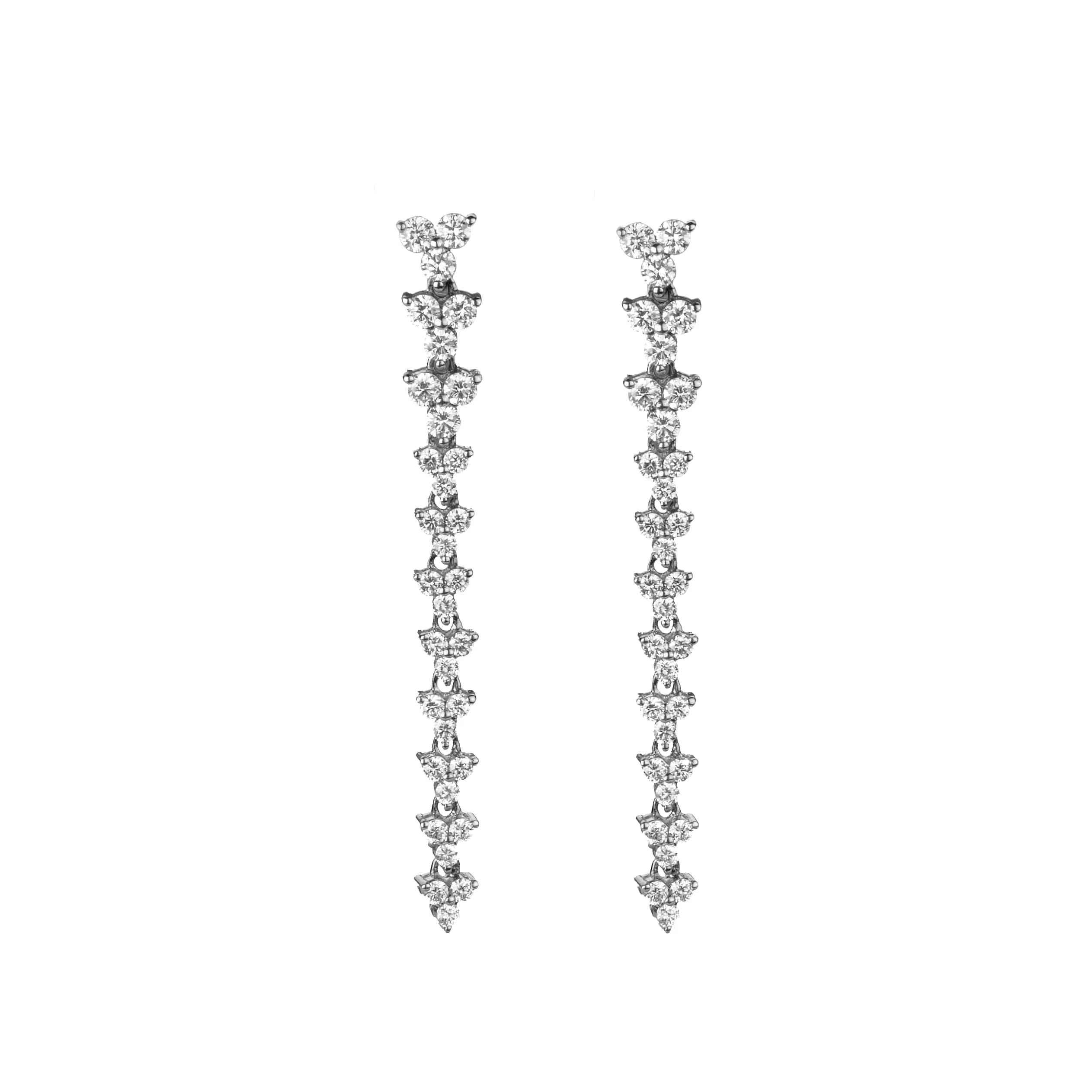 14K Gold Trio of Round Diamonds Drop Earrings