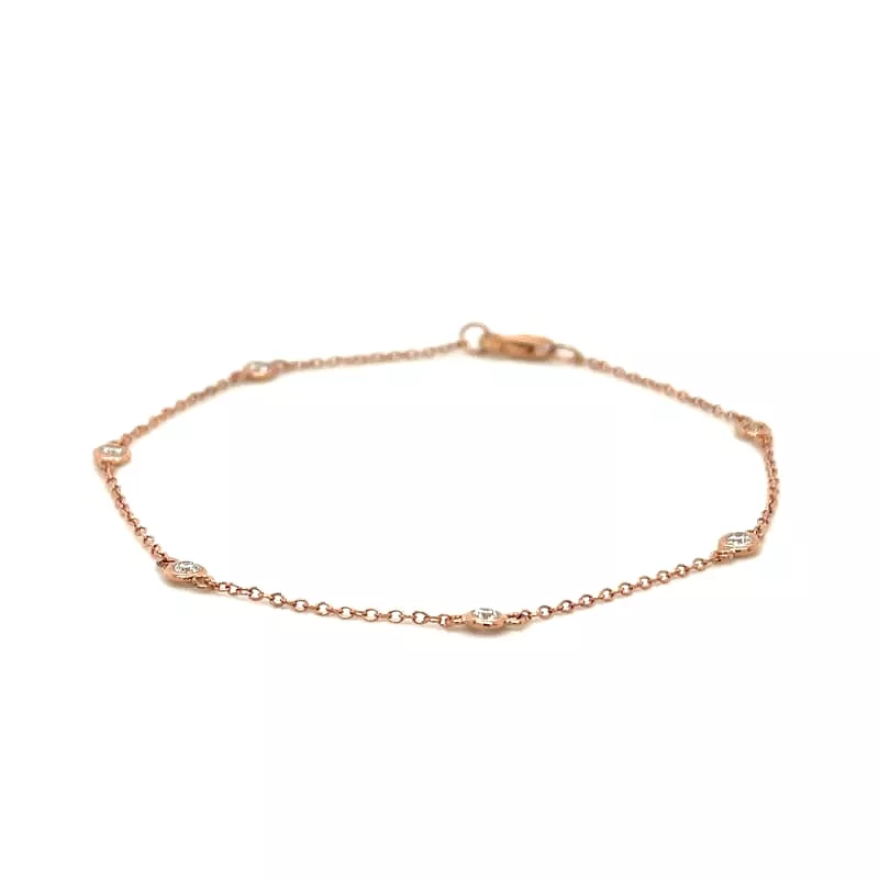 14k Rose Gold 7 inch Bracelet with Diamond Stations