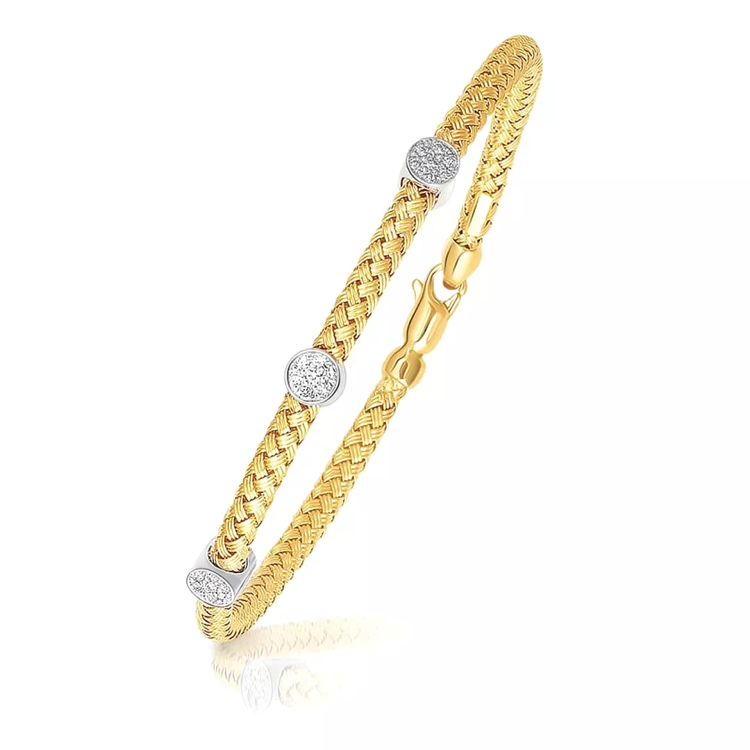 14k Two-Tone Gold Diamond Accent Station Basket Weave Bracelet