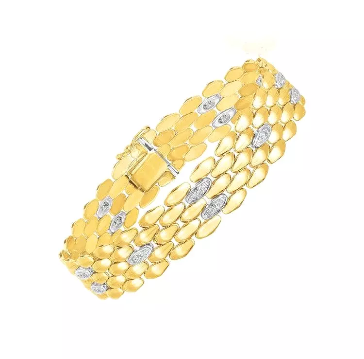 14k Two Tone Gold High Polish Diamond Panther Bracelet (12mm)