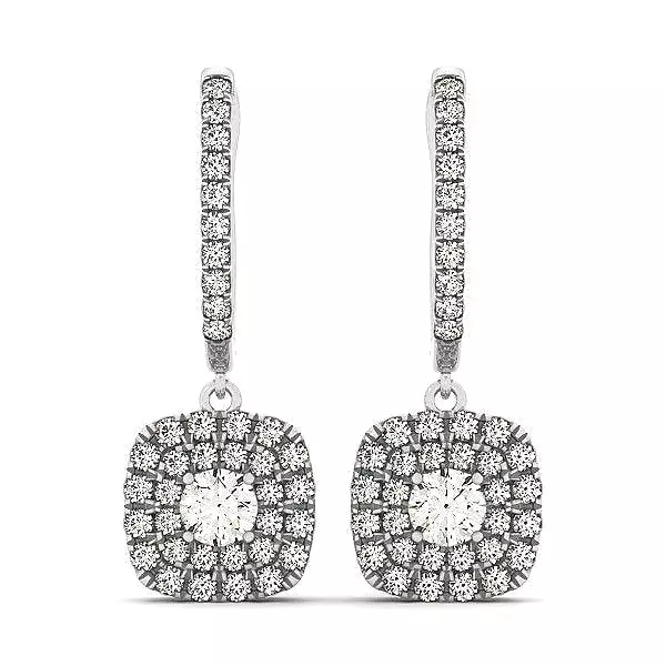 14k White Gold Double Halo Cushion Outer Shaped Diamond Earrings (3/4 cttw)