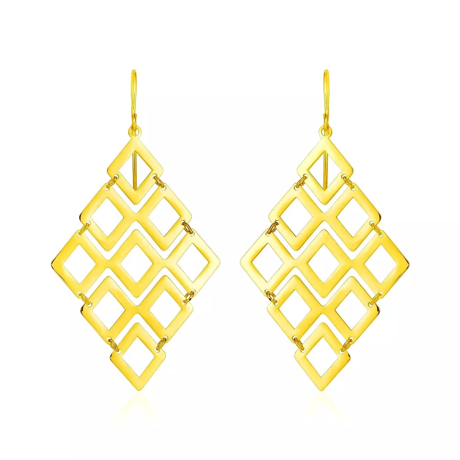 14k Yellow Gold Earrings with Polished Open Diamond Motifs