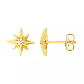 14K Yellow Gold High Polish North Star Diamond Earrings