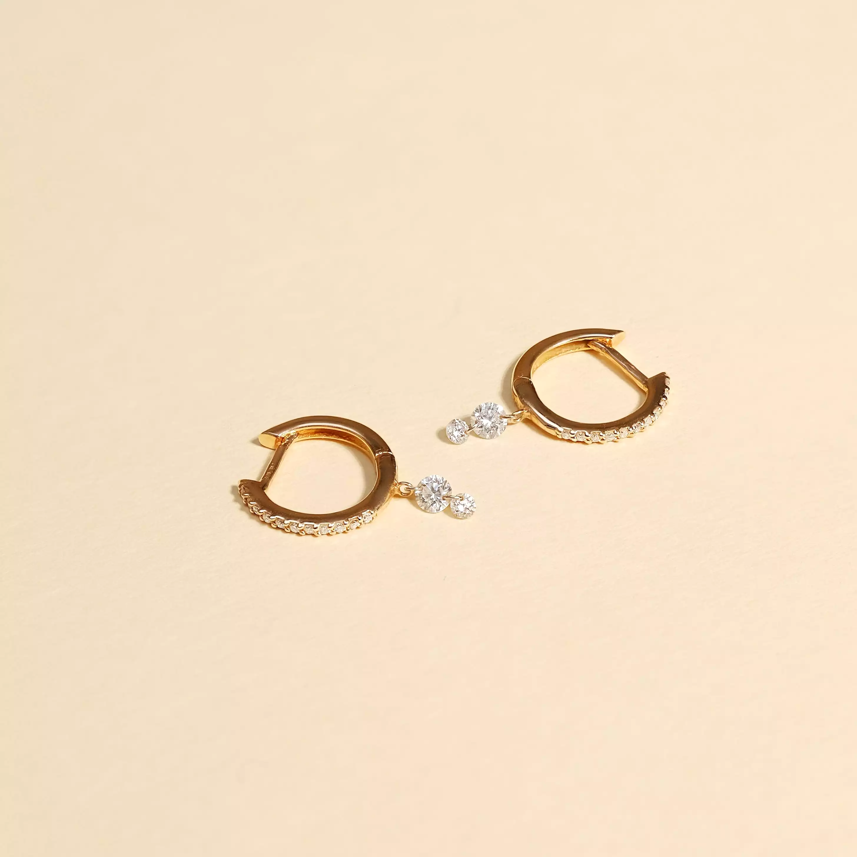 18K Gold Drilled Double Diamond Huggie Hoops Earrings