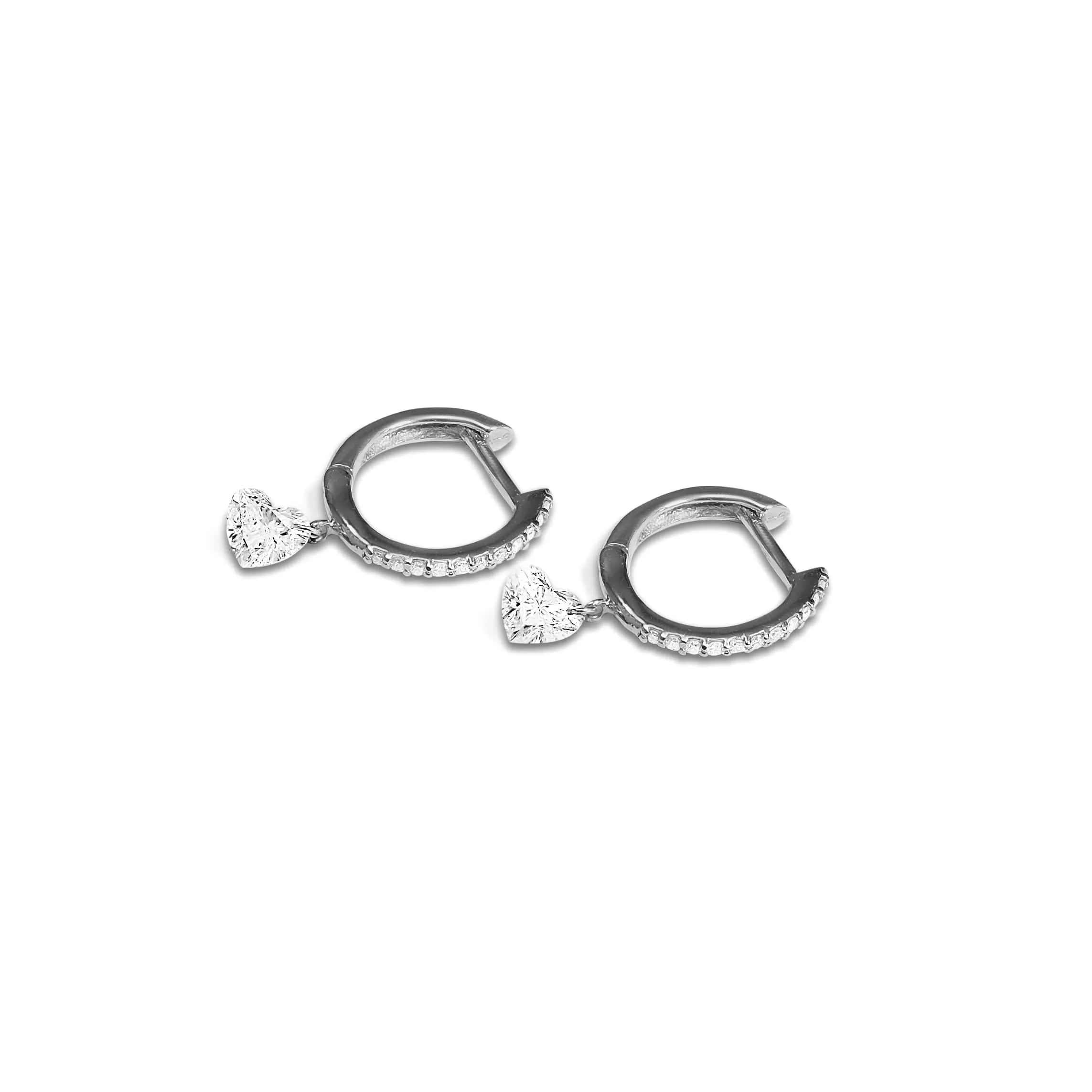 18K Gold Drilled Heart Diamond and Pave Diamond Huggie Hoops Earrings