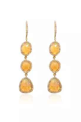 3 Diamond Opal Earrings in 14k Yellow Gold