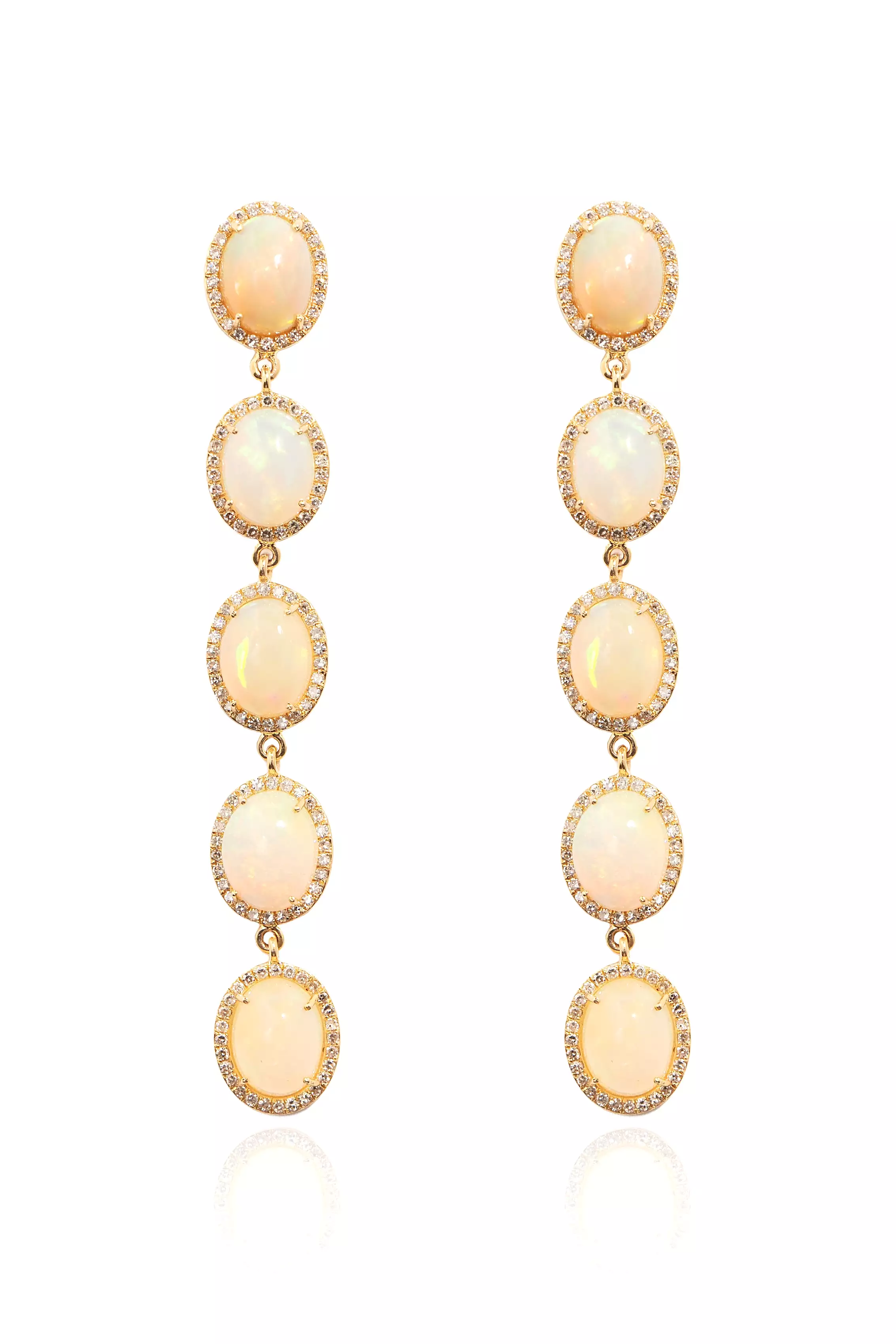 5 Diamond Opal Earrings in 14k Yellow Gold