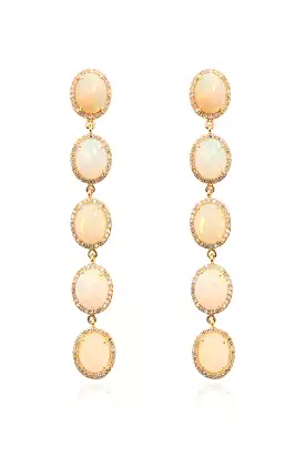 5 Diamond Opal Earrings in 14k Yellow Gold