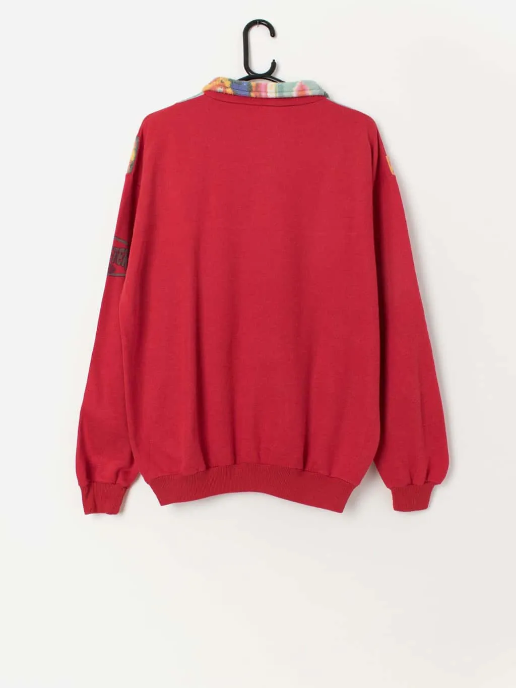 80s vintage red quarter button sweatshirt with fleece panels – Medium / Large