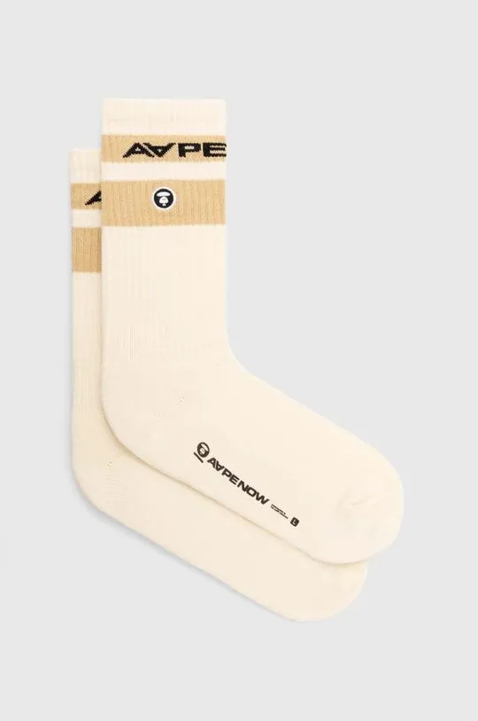 AAPE socks Rib w/ Stripe men's beige color ASO5135